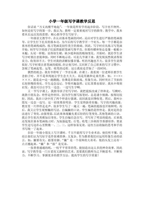 小学一年级写字课教学反思 2