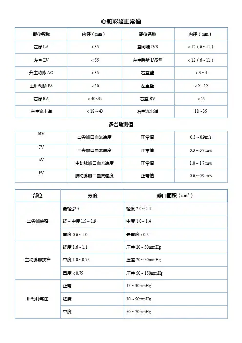 心脏彩超正常值