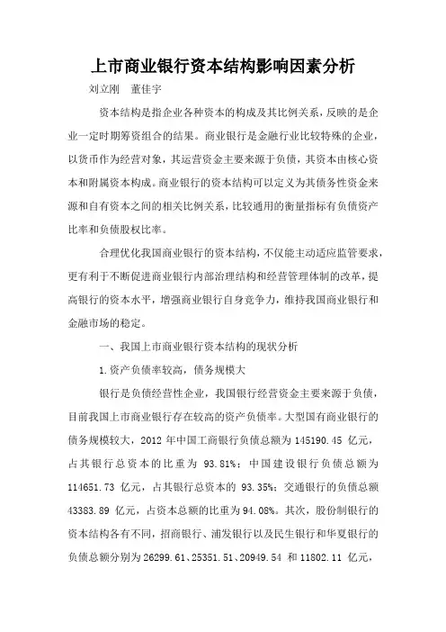 上市商业银行资本结构影响因素分析
