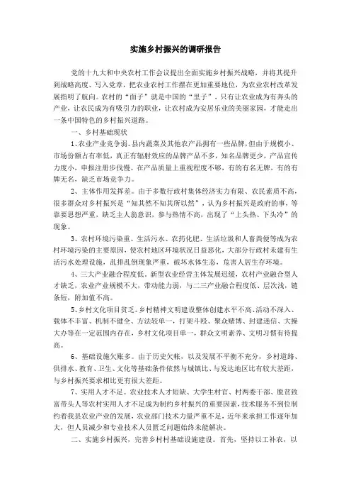 实施乡村振兴的调研报告