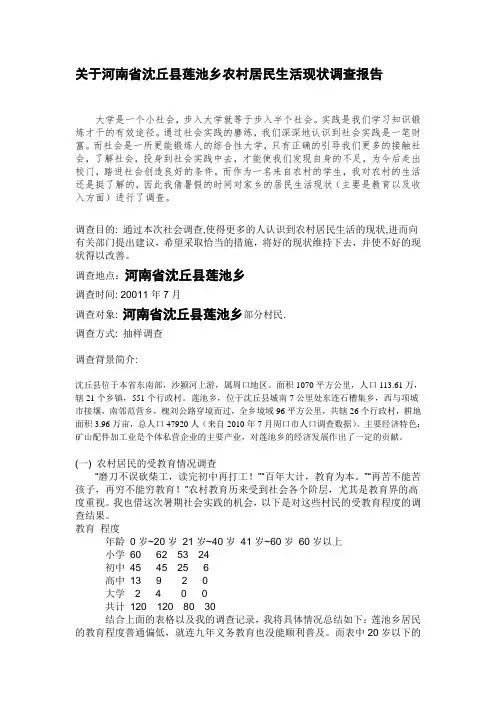 农村居民生活现状调查报告
