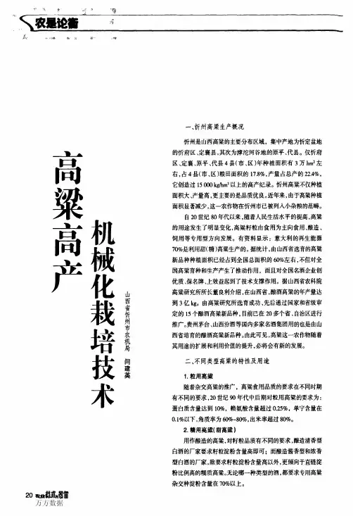 高粱高产机械化栽培技术
