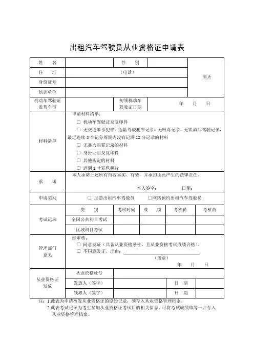 2016年出租汽车驾驶员从业资格证申请表
