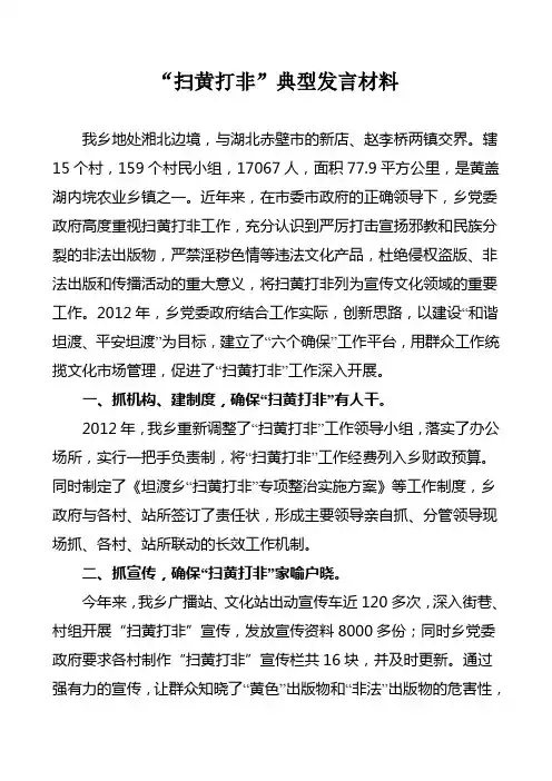 “扫黄打非”典型发言材料