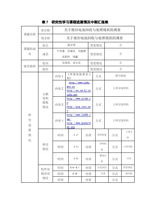 中期汇报表
