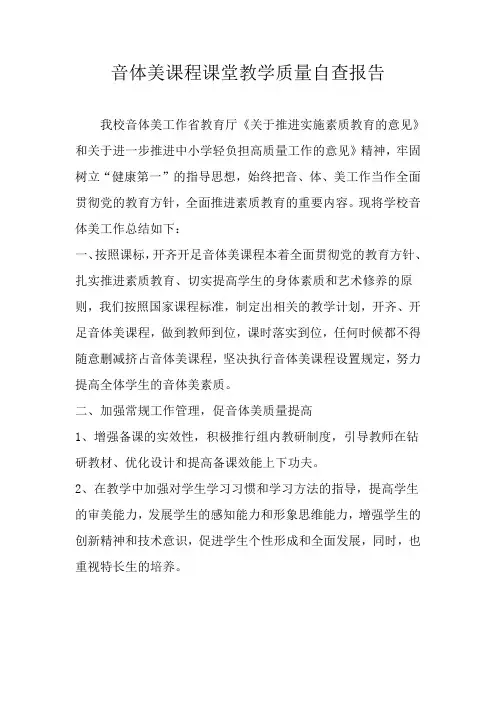 音体美课程课堂教学质量自查报告