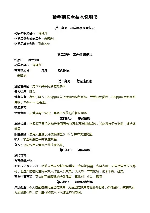 稀释剂安全技术说明