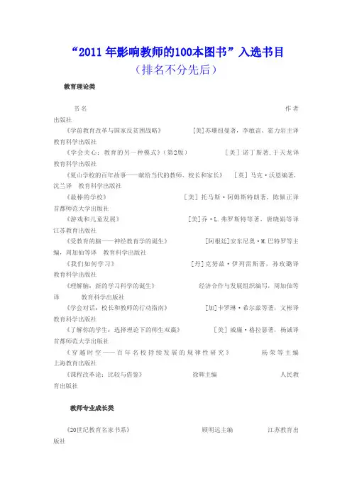 “影响教师的100本图书”