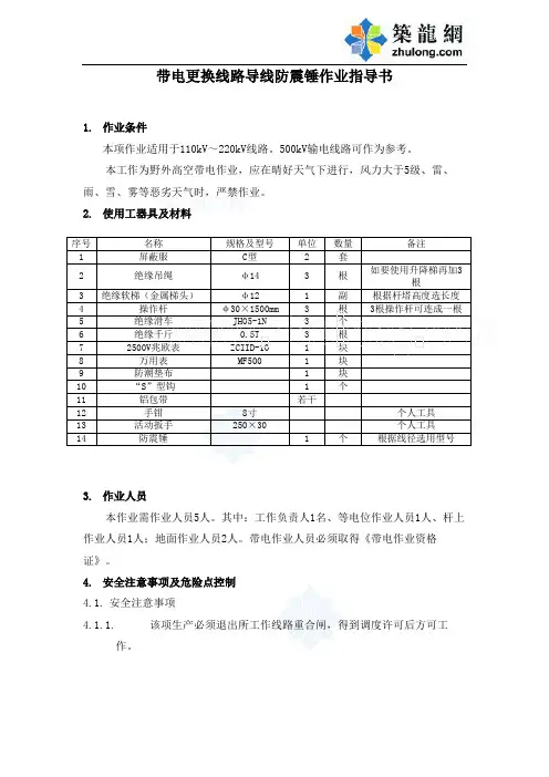 带电更换线路导线防震锤作业指导书_secret
