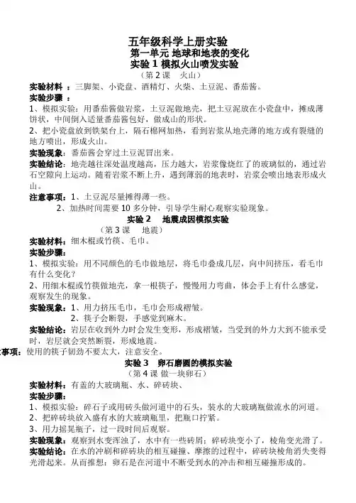 青岛版五年级科学上册实验 2