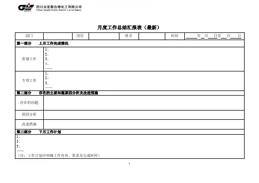 月度工作总结表格模板
