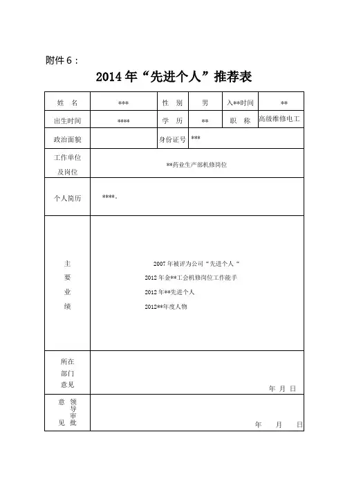 先进个人推荐材料