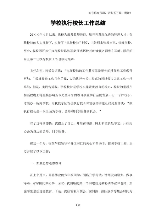学校执行校长工作总结