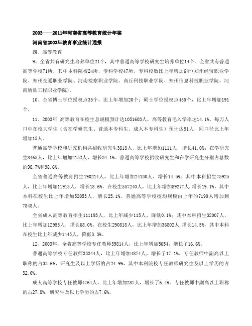 2003——2011年河南省高等教育统计年鉴