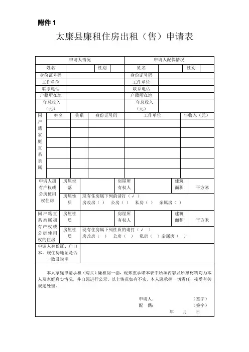太康县廉租住房出租(售)申请表
