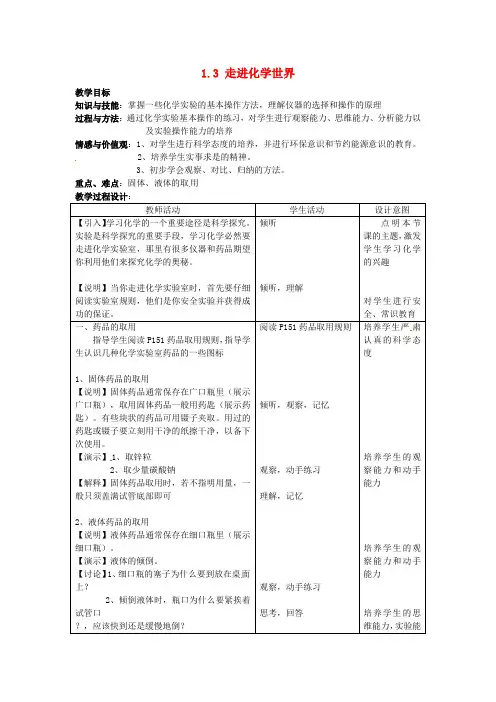 人教版九年级化学上册《走进化学世界》教案设计