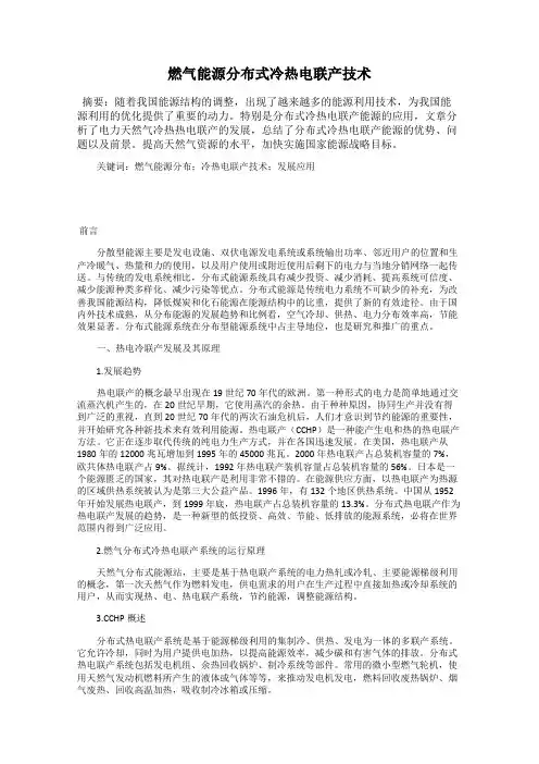 燃气能源分布式冷热电联产技术