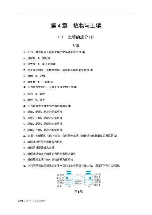 浙教版八年级科学下册第4章《植物与土壤》同步习题(全章,含答案)