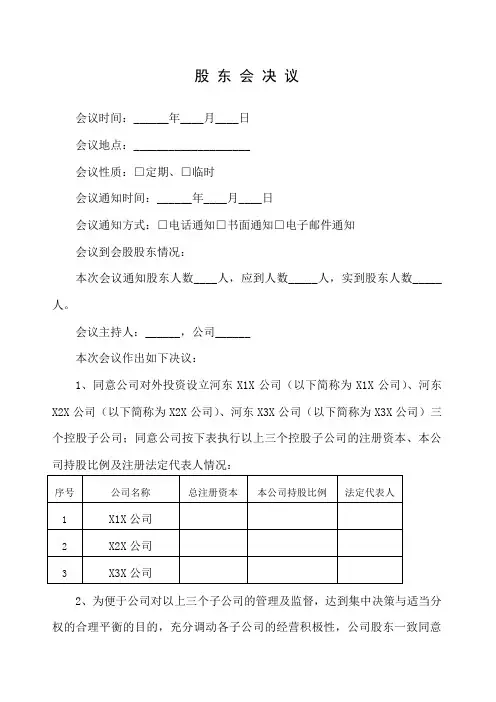 分子公司法定代表人授权系列文件