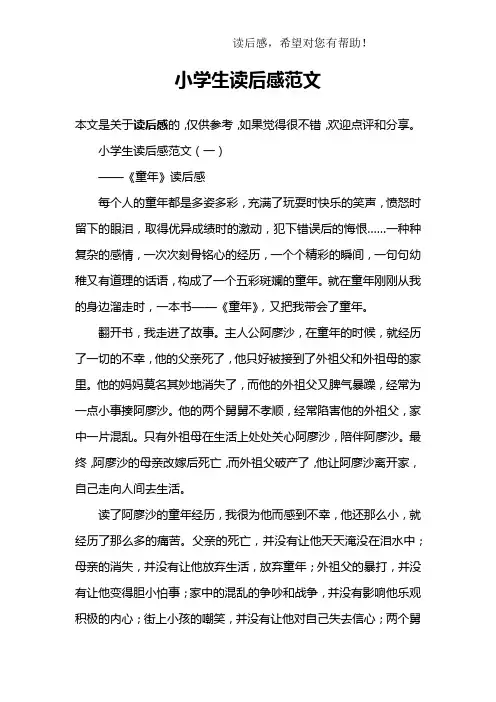小学生读后感范文