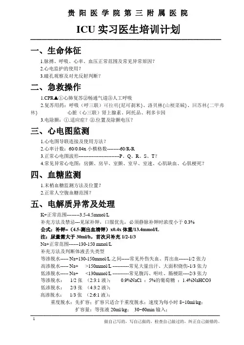 ICU实习生培训计划