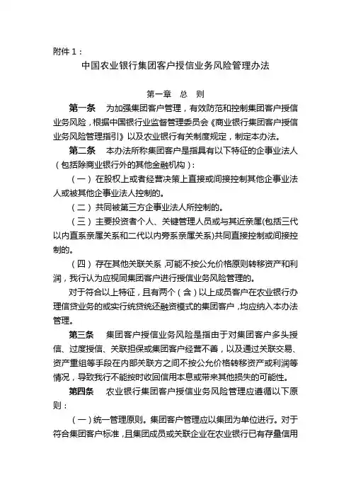 中国农业银行集团客户授信业务风险管理办法