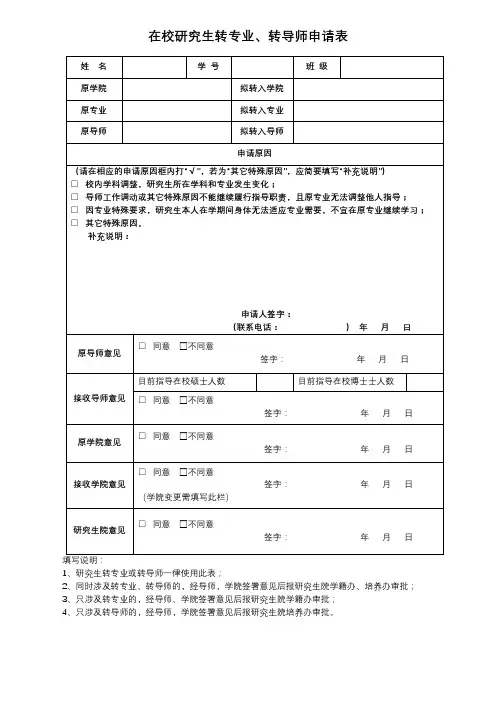在校研究生转专业、转导师申请表【模板】