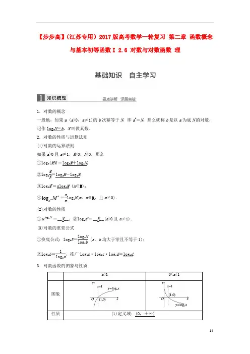 【步步高】(江苏专用)2017版高考数学一轮复习 第二章 函数概念与基本初等函数I 2.6 对数与对数函数 理.