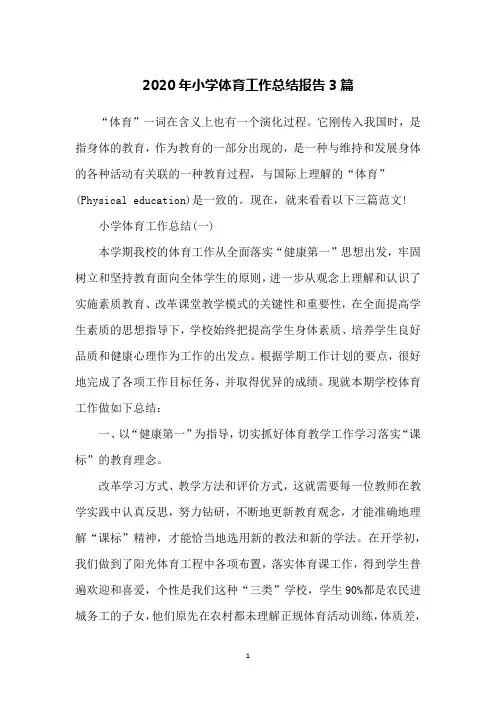 2020年小学体育工作总结报告3篇