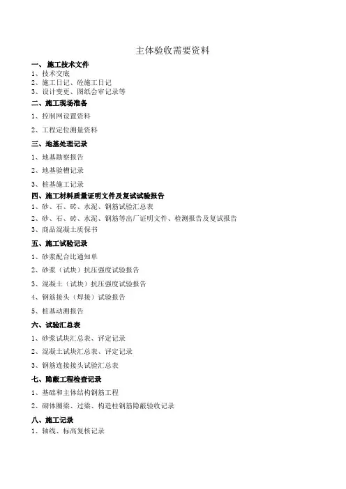 主体验收需要资料