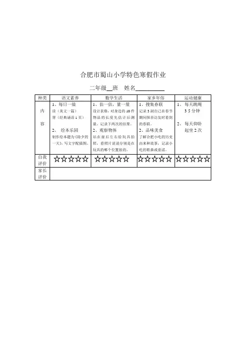 二年级特色寒假作业 (1)