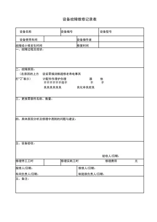 设备故障检修记录