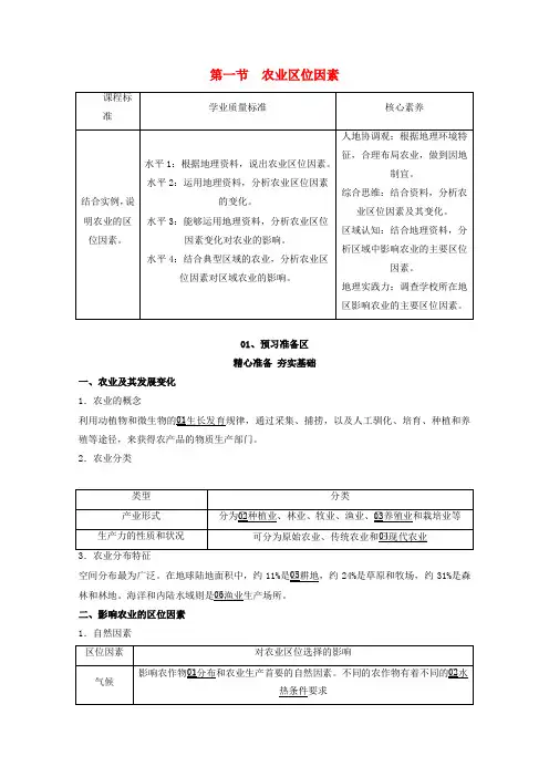 2020高中地理第三章产业区位选择第一节农业区位因素教学案中图版