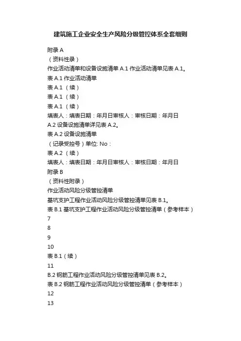 建筑施工企业安全生产风险分级管控体系全套细则
