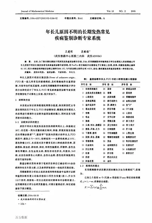 年长儿原因不明的长期发热常见疾病鉴别诊断专家系统