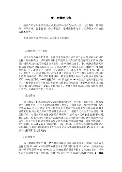 甜玉米栽培技术