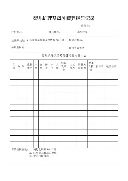 婴儿护理及母乳喂养指导记录
