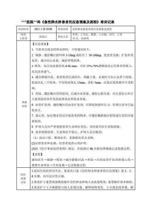 医院应急预案汇编-医院应急演练培训记录示例急性肺水肿