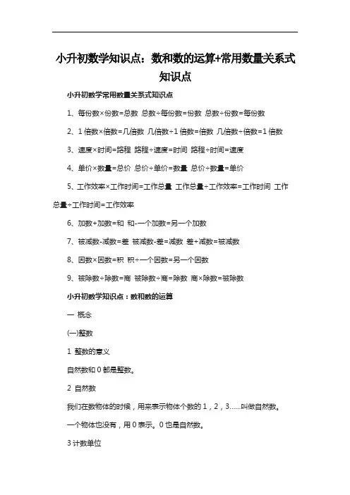 小升初数学知识点：数和数的运算+常用数量关系式知识点