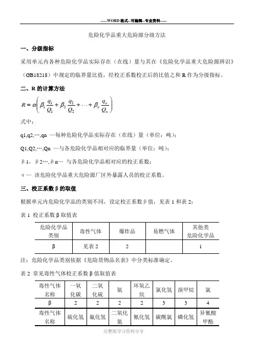 重大危险源R等级计算