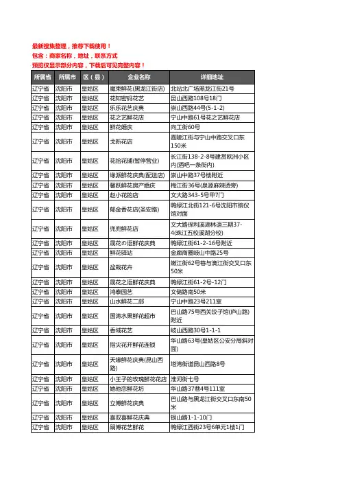 新版辽宁省沈阳市皇姑区花卉企业公司商家户名录单联系方式地址大全152家