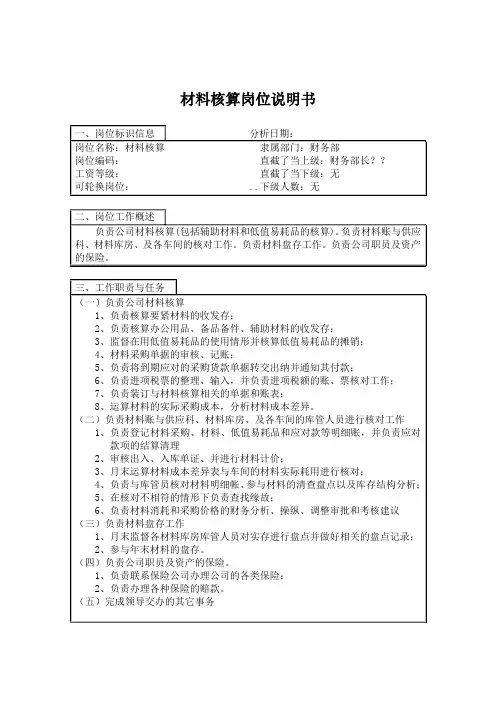 材料核算岗位说明书