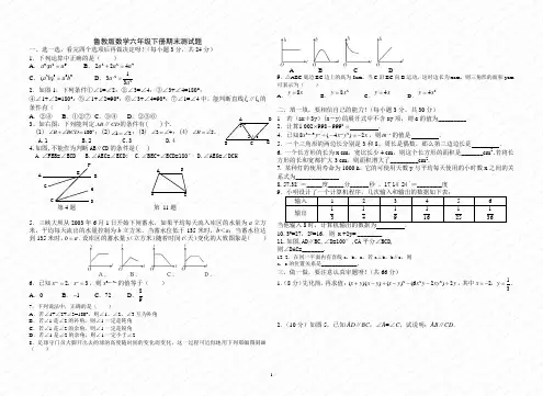 鲁教版数学六年级下册期末测试题