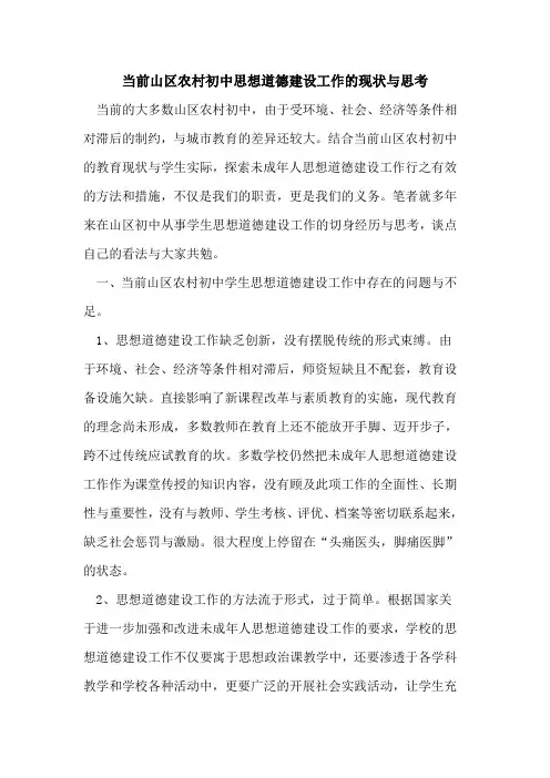 当前山区农村初中思想道德建设工作的现状与思考