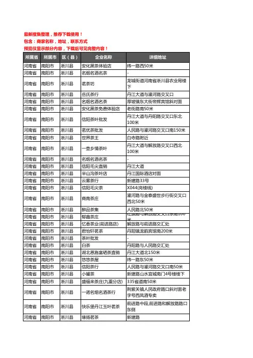 新版河南省南阳市淅川县茶庄企业公司商家户名录单联系方式地址大全60家