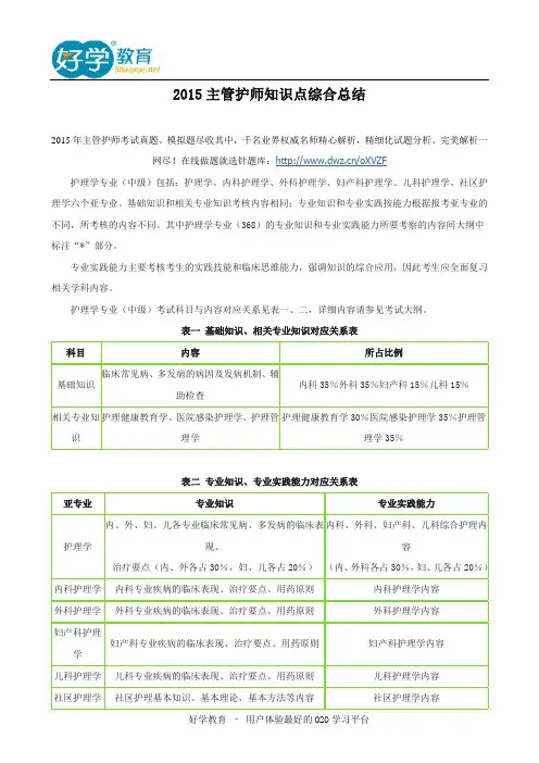2015主管护师知识点综合总结