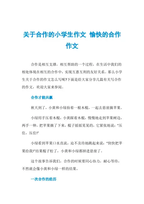 关于合作的小学生作文 愉快的合作作文