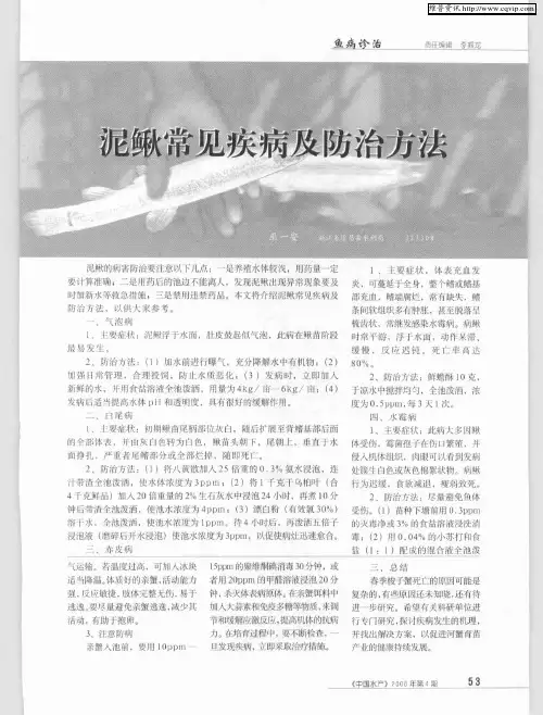泥鳅常见疾病及防治方法