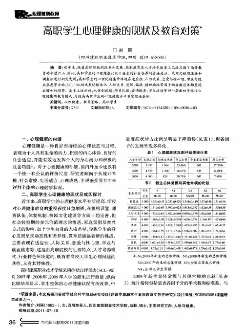 高职学生心理健康的现状及教育对策