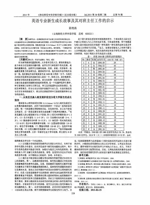 英语专业新生成长故事及其对班主任工作的启示